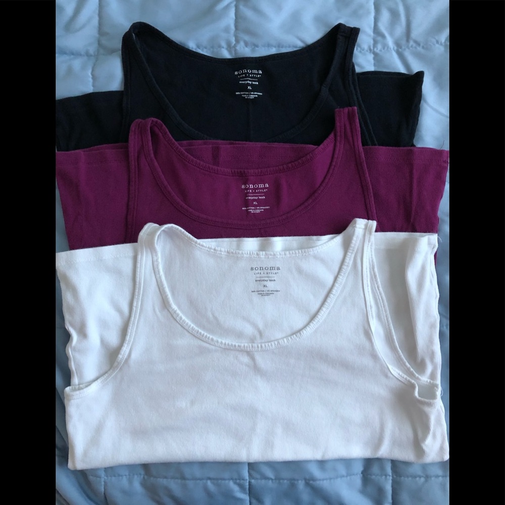 Set of 3 Sonoma XL black, plum and white tanks